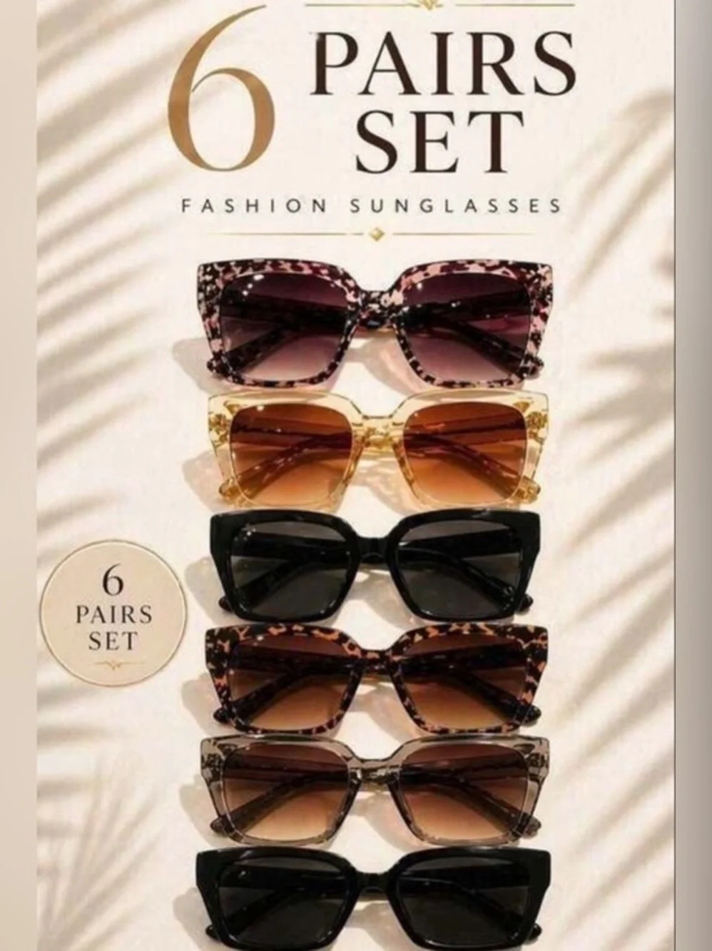 6 Six Assorted Oversized Square Sunglasses - Mixed Colors